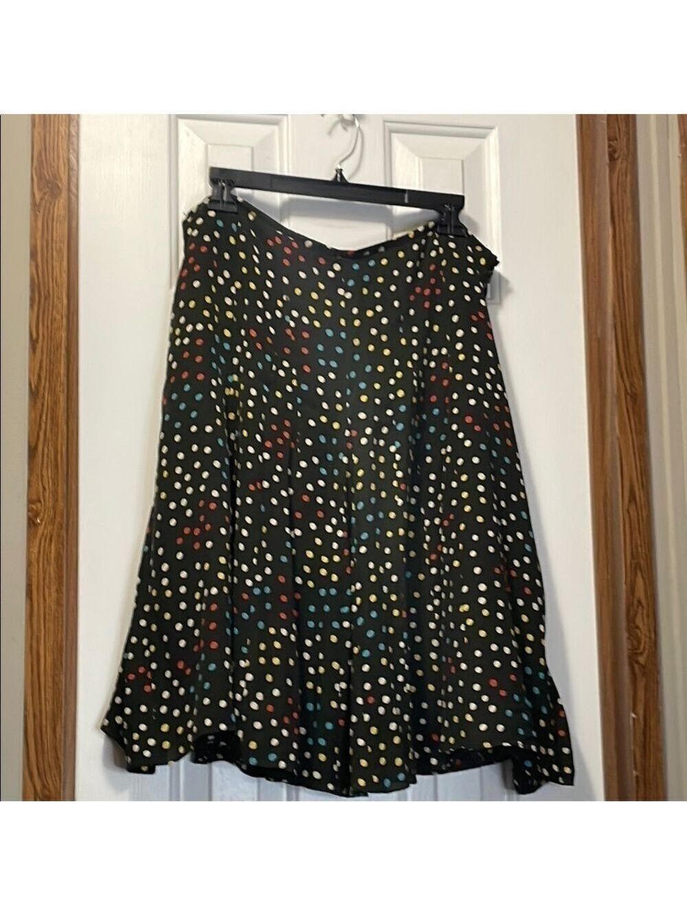 Jones New York Black Polka Dot A-Line Midi Skirt